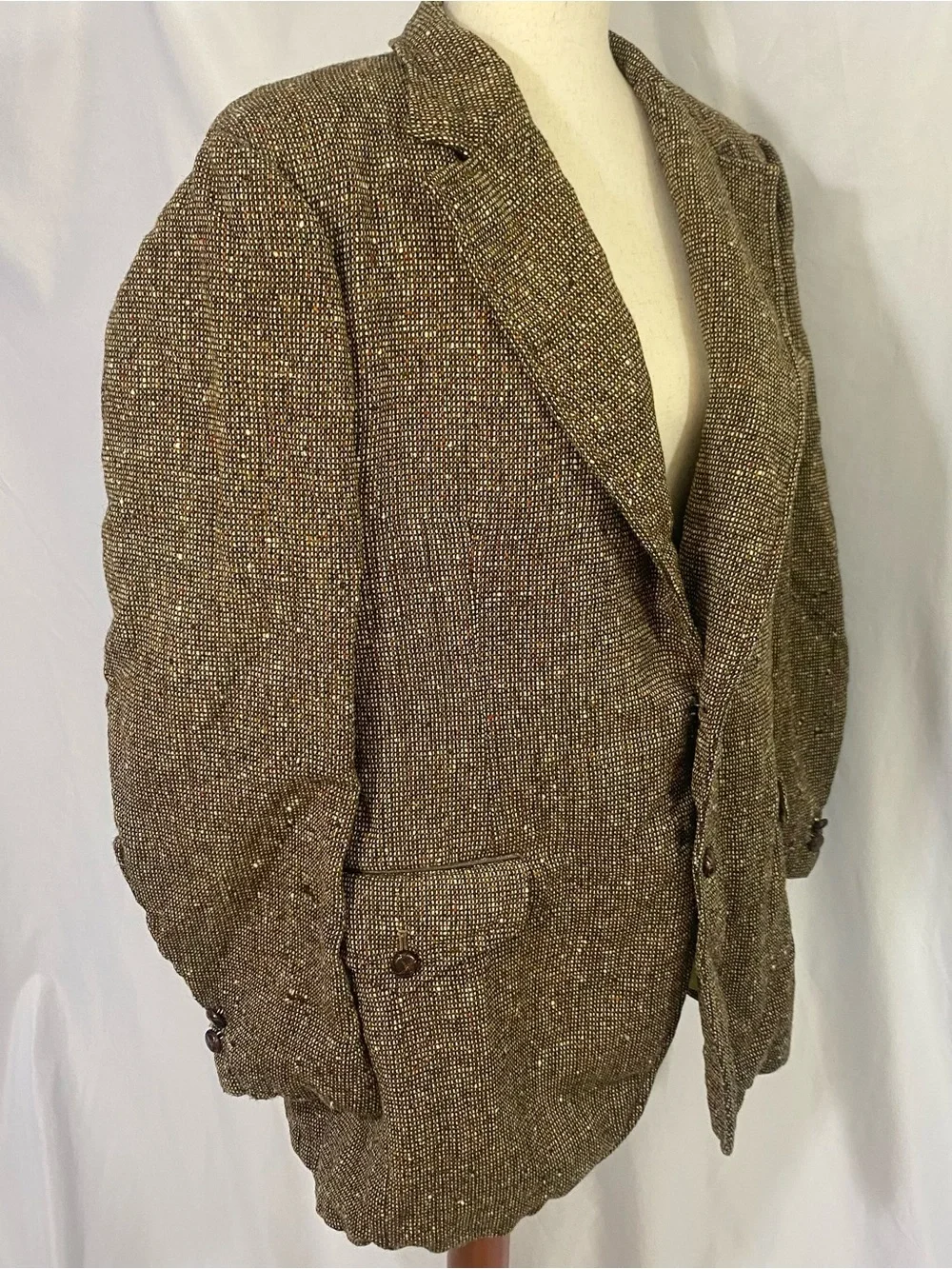 Men's Vintage University Label Brown Tweed Blazer Two-Button Sport Coat Medium